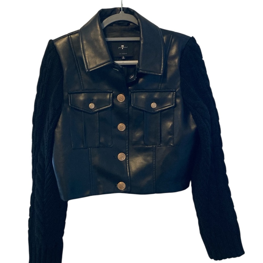 7 for all mankind faux leather medium jacket with knit sleeves